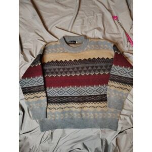 Romantic Hut Knit Sweater Womens Large Blue Long Sleeve Nordic Fair Isle Acrylic